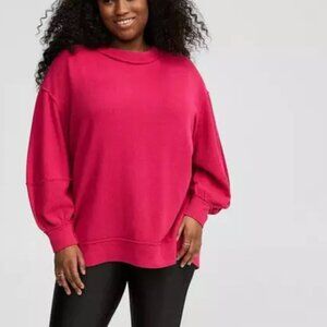 Torrid Women's Size 3X Pink Textured Cotton Crew Neck Oversized Sweatshirt